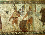 Guerrieri Sanniti. pittura funeraria del IV secolo a.C., ritrovata in una tomba di Paestum è ora conservata al Museo archeologico nazionale di Napoli.
