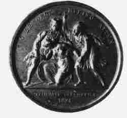 Griechische Freiheitskämpfer richten das gesunkene Hellas wieder auf. Bronzemedaille von Konrad Lange. 1836 (Museum Ottobrunn)