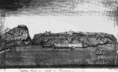 Oestliche Ansicht von Napoli di Romania (Nauplia) gezeichnet am 4. Juli 1824 von dem Freiwilligen Leutnant Alexander Graefner, der als Mitglied der 