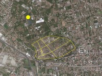 Veduta dall'alto di Pompei e del suo territorio limitrofo. Poco più a nord della sua cinta difensiva, indicata sulla mappa con un cerchio giallo, è situata la villa di Civita Giuliana (fonte Parco Archeologico di Pompei)