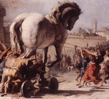 Il cavallo viene portato dentro le mura di Troia