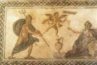 Pavimento in mosaico nella Casa di Dionisio “Posidone e Amimone“, Pafos. Immagine gentilmente fornita dall'Ente Nazionale per il Turismo di Cipro.